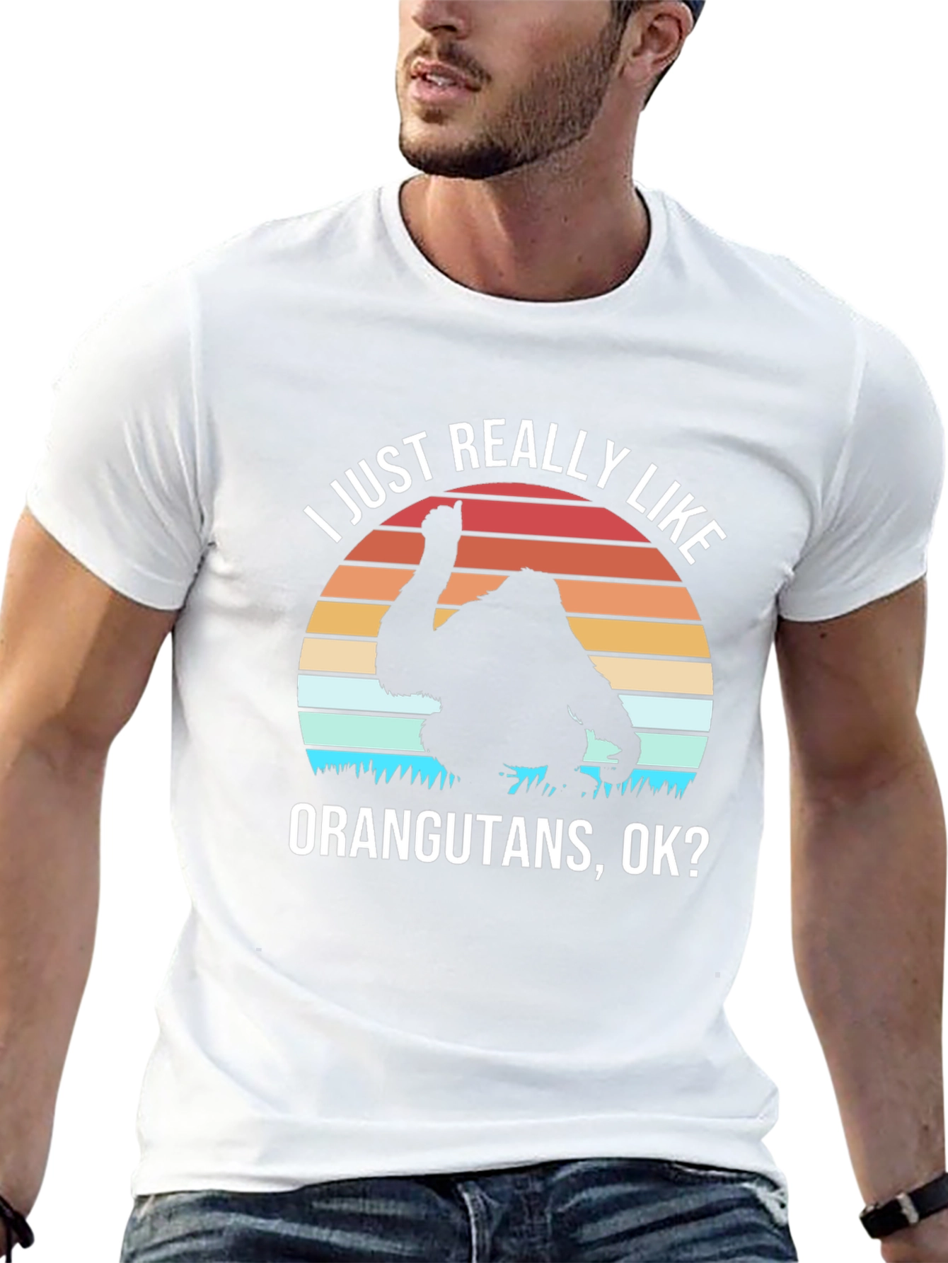 Orangutan Lover T-Shirt Retro Sunset Design
