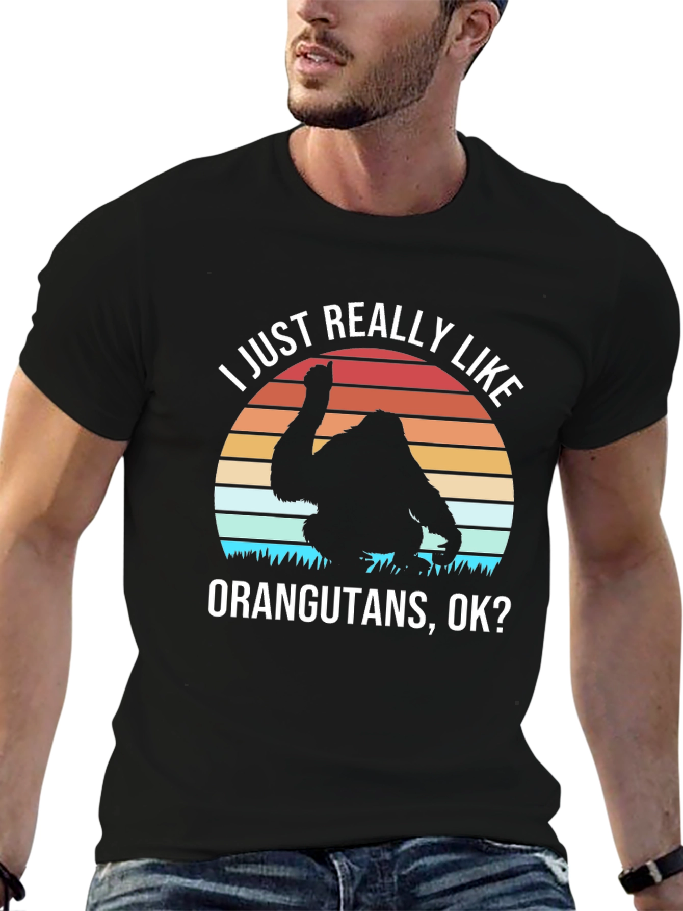 Orangutan Lover T-Shirt Retro Sunset Design