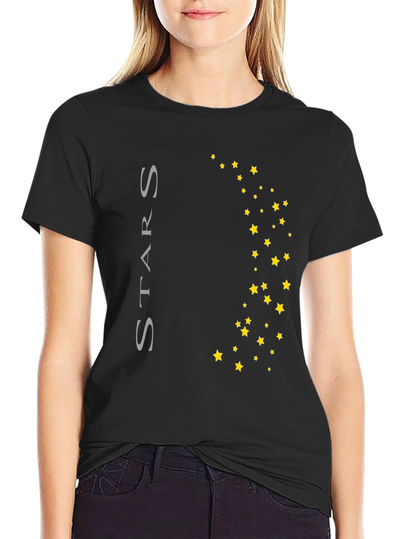 Stars Graphic Print Black T-Shirt