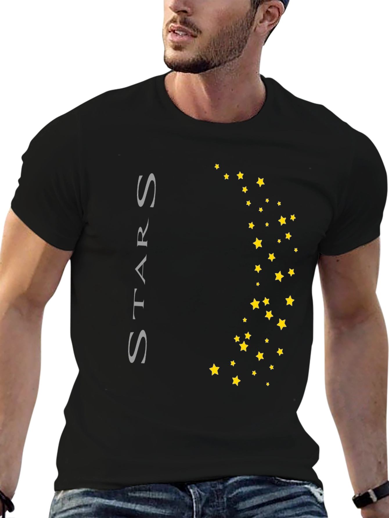 Stars Graphic Print Black T-Shirt