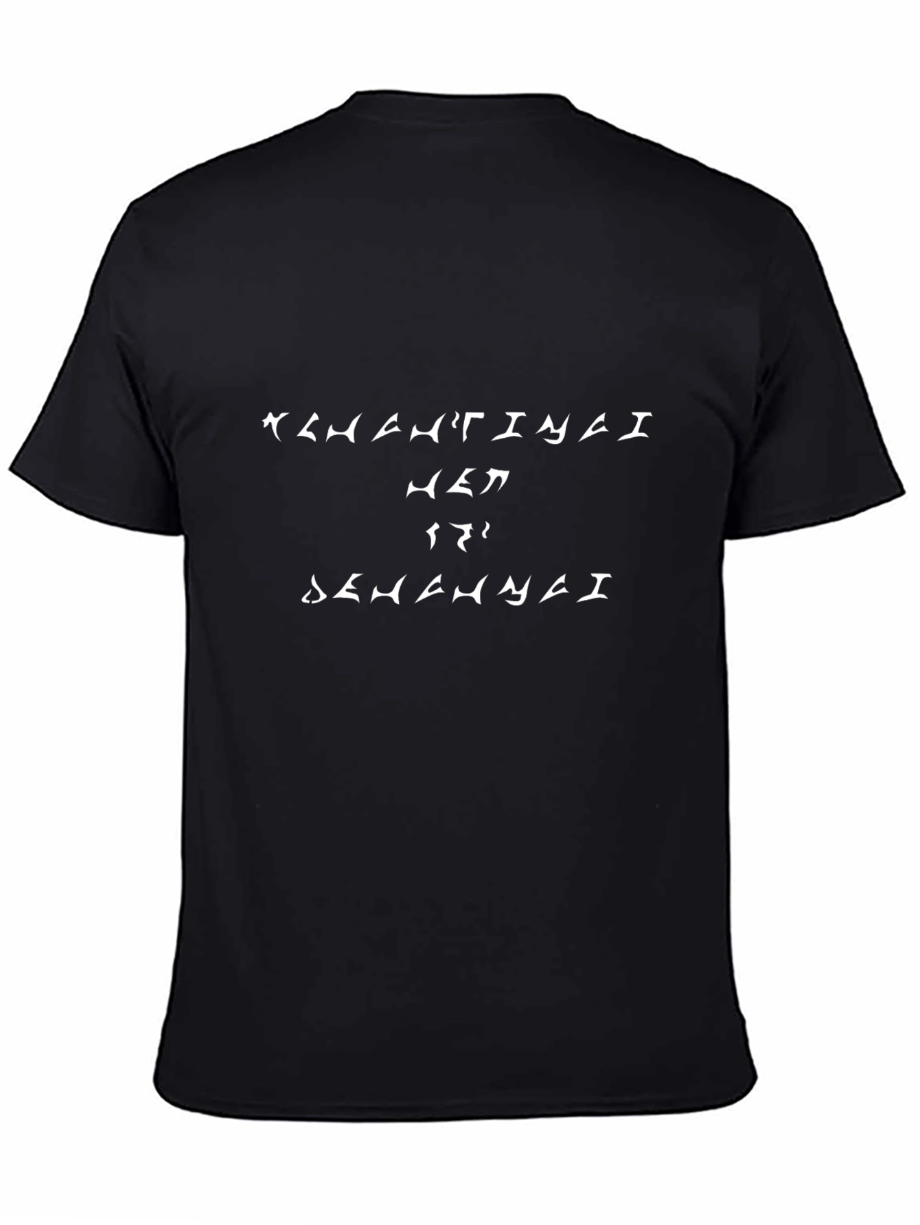 Mens Black T-Shirt with Cryptic White Text