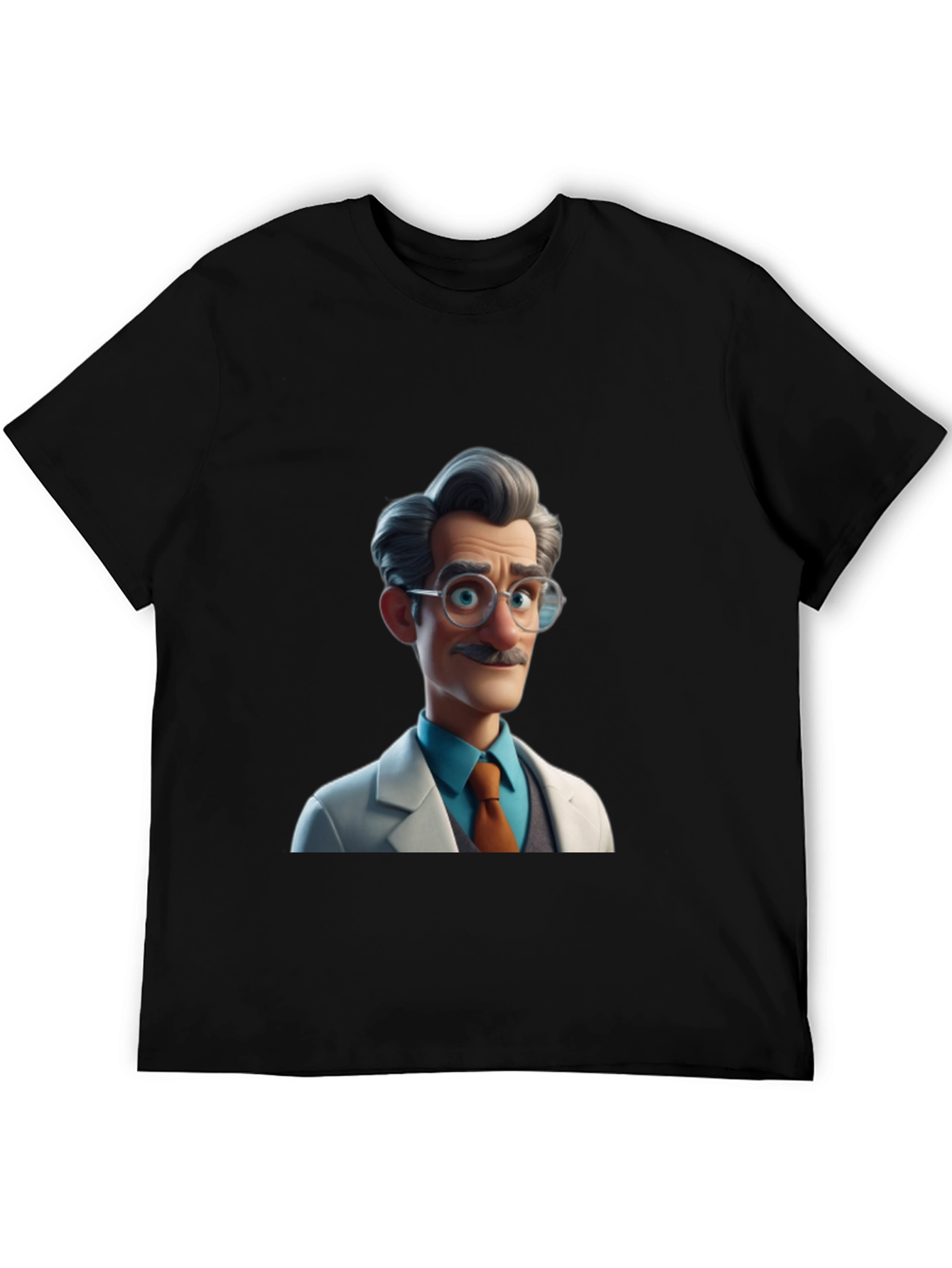 Cartoon Scientist Graphic Tee - Black Casual T-Shirt