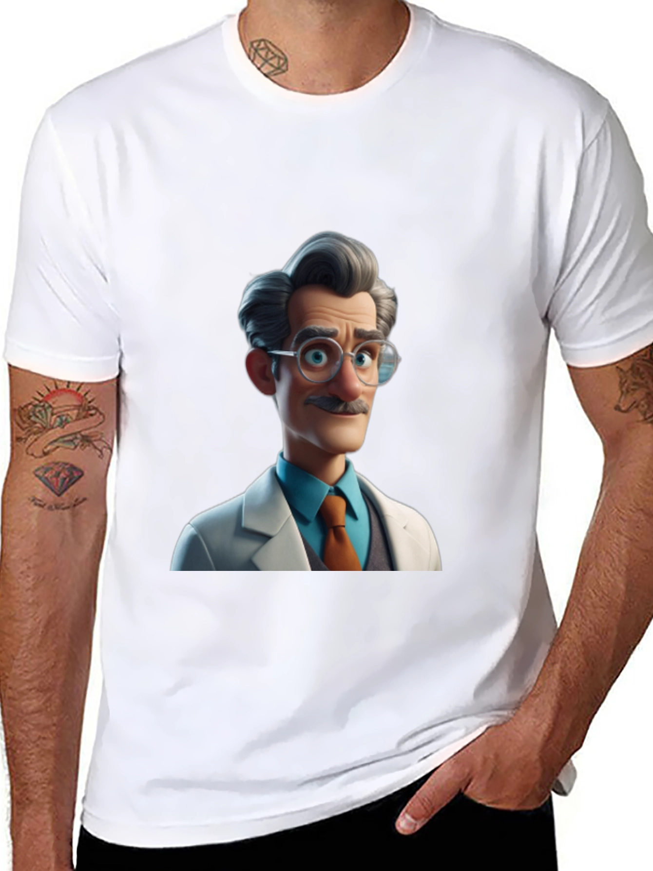 Cartoon Scientist Graphic Tee - Black Casual T-Shirt