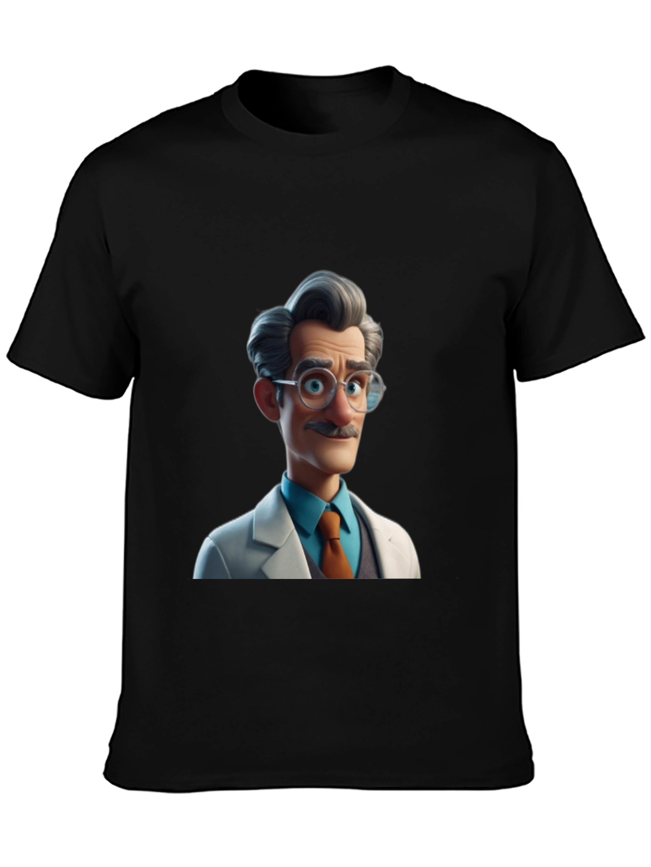 Cartoon Scientist Graphic Tee - Black Casual T-Shirt