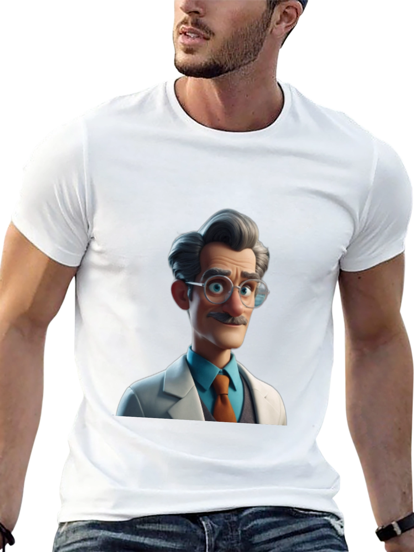 Cartoon Scientist Graphic Tee - Black Casual T-Shirt