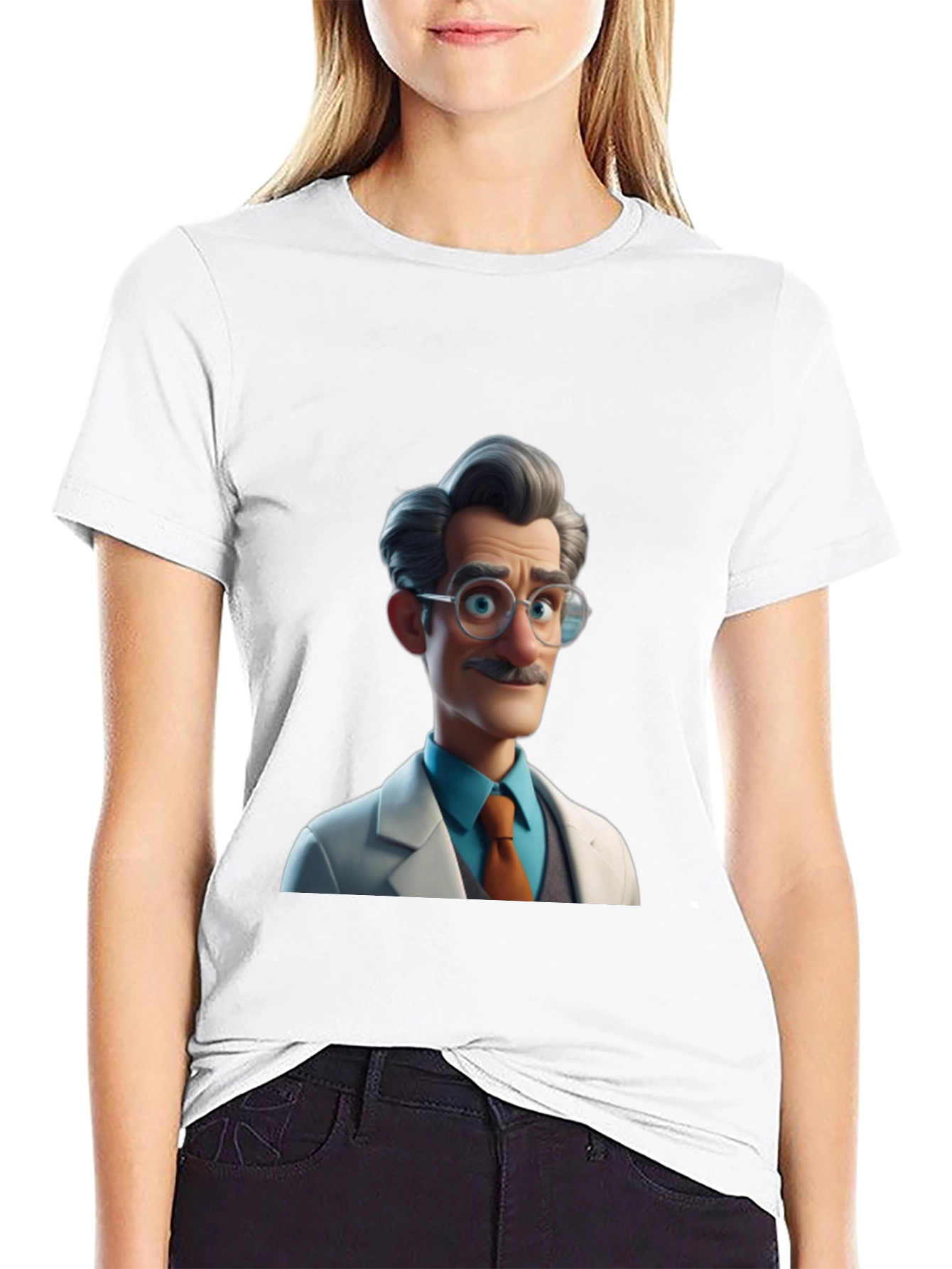 Cartoon Scientist Graphic Tee - Black Casual T-Shirt