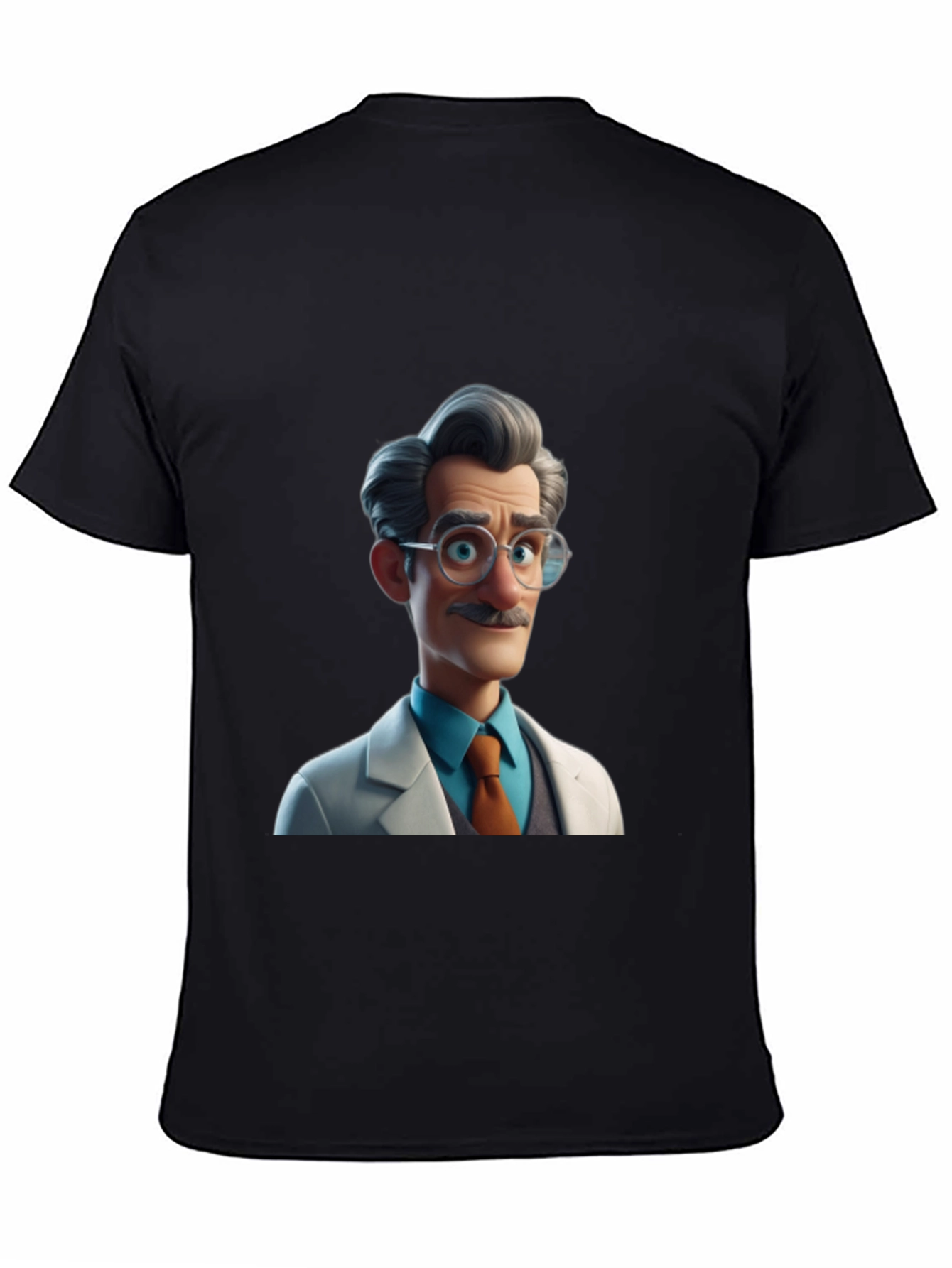 Cartoon Scientist Graphic Tee - Black Casual T-Shirt