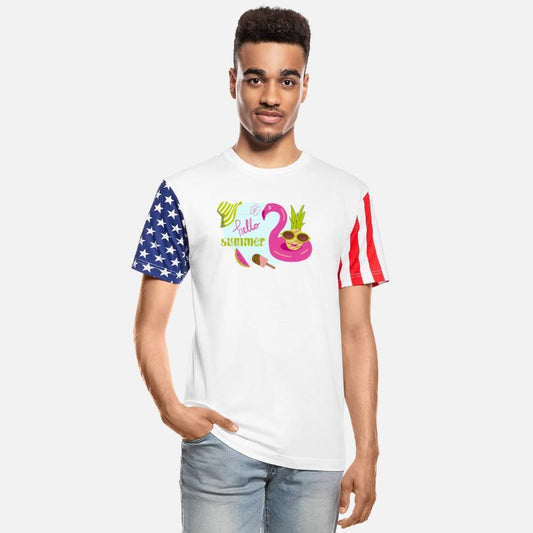 Hello summer pink flamingo near swimming pool