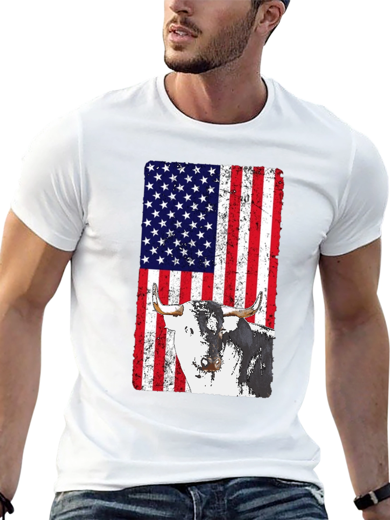 American Flag Bull Graphic T-Shirt