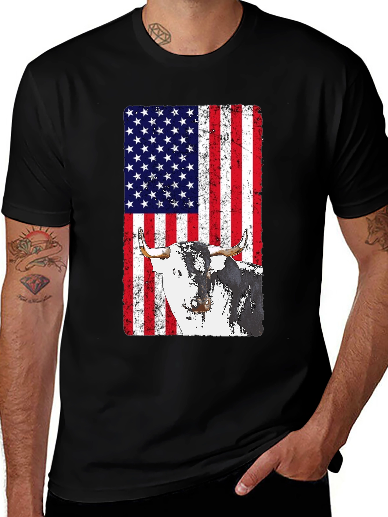 American Flag Bull Graphic T-Shirt