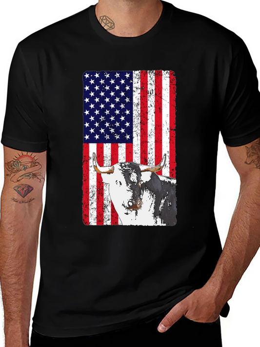 American Flag Bull Graphic T-Shirt
