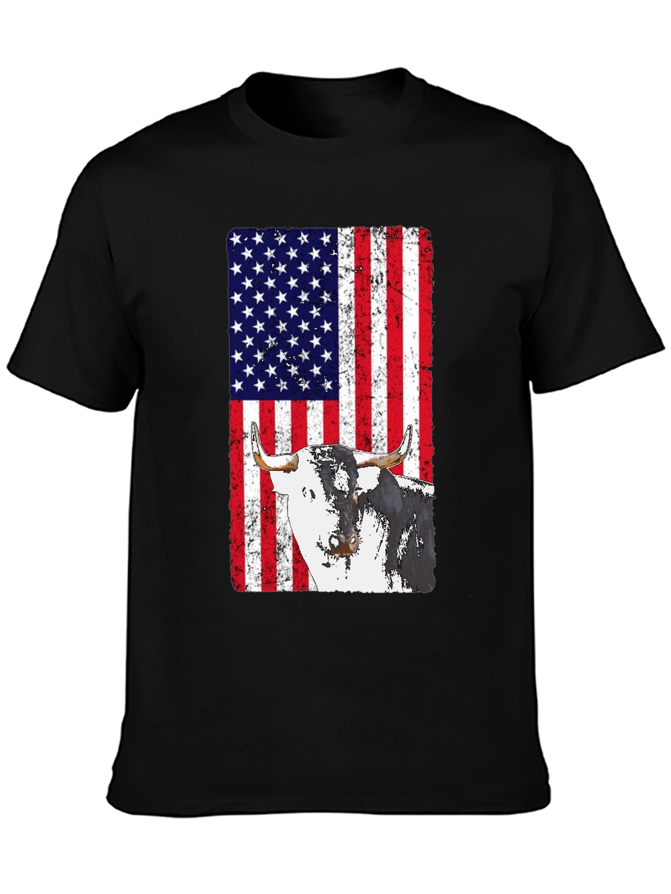 American Flag Bull Graphic T-Shirt