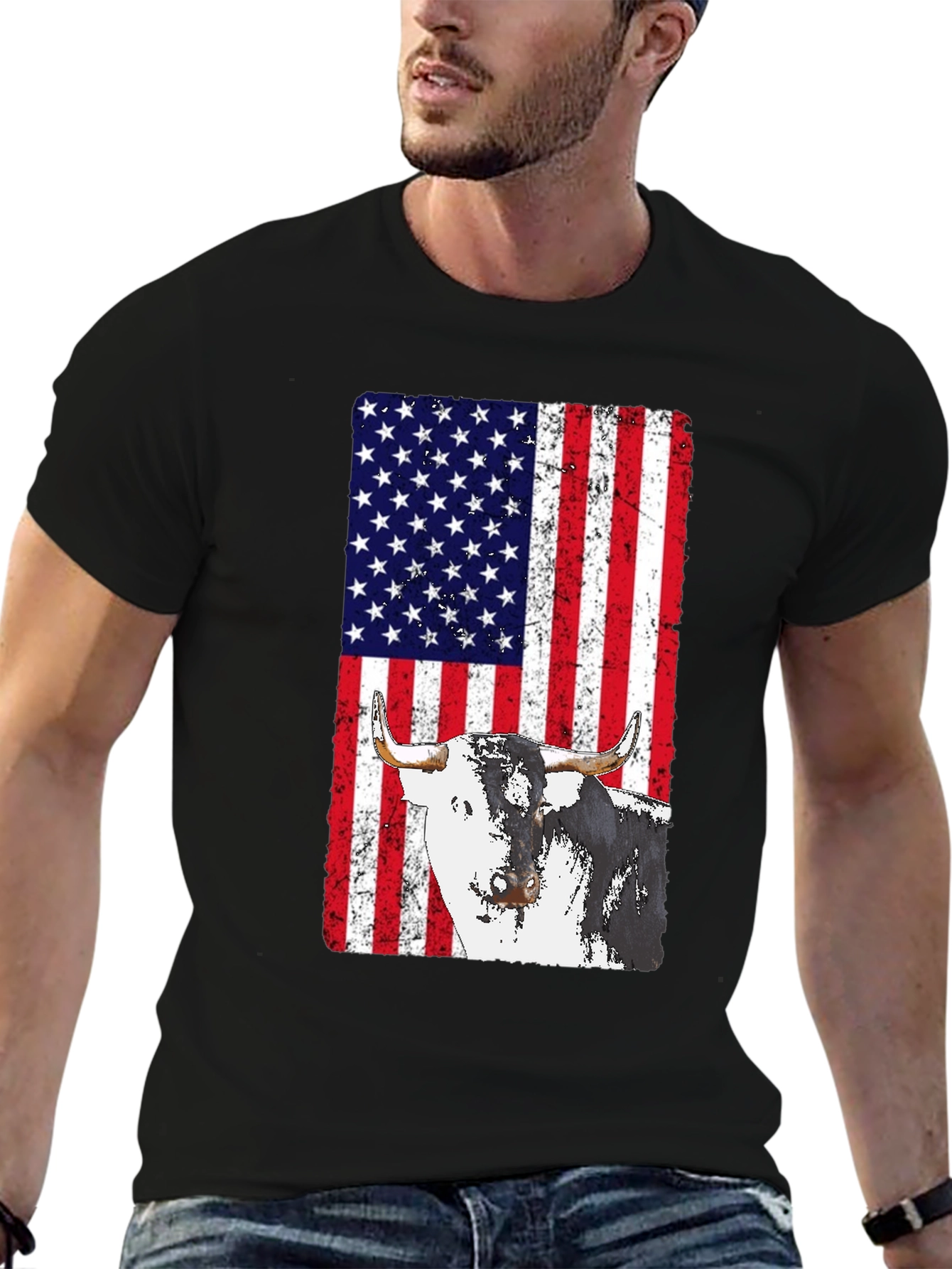 American Flag Bull Graphic T-Shirt