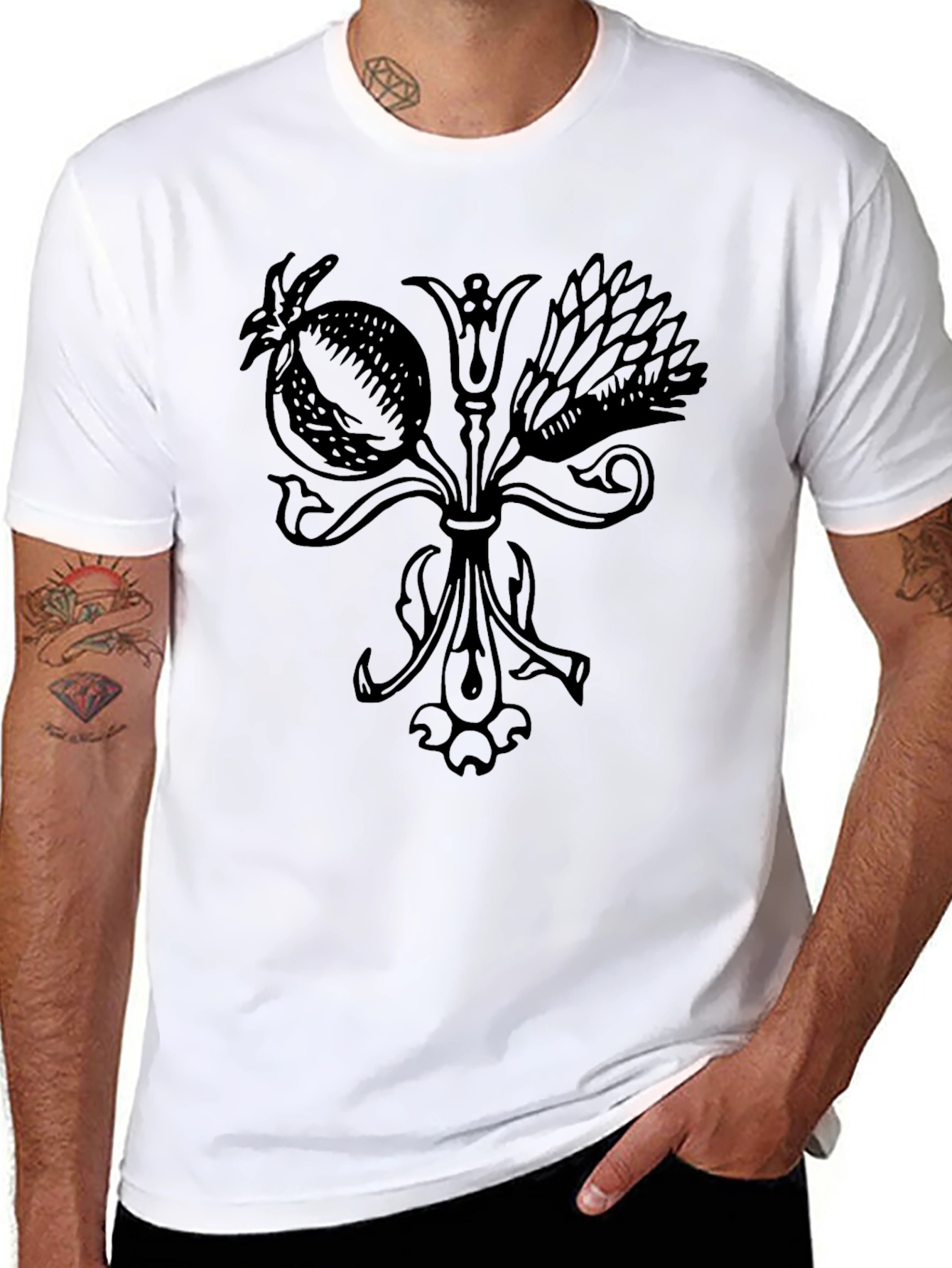 Botanical Print Black T-Shirt