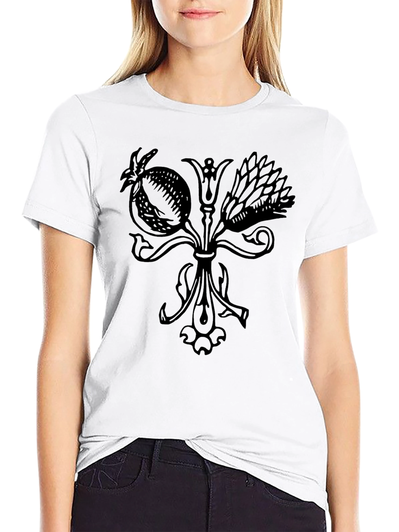 Botanical Print Black T-Shirt