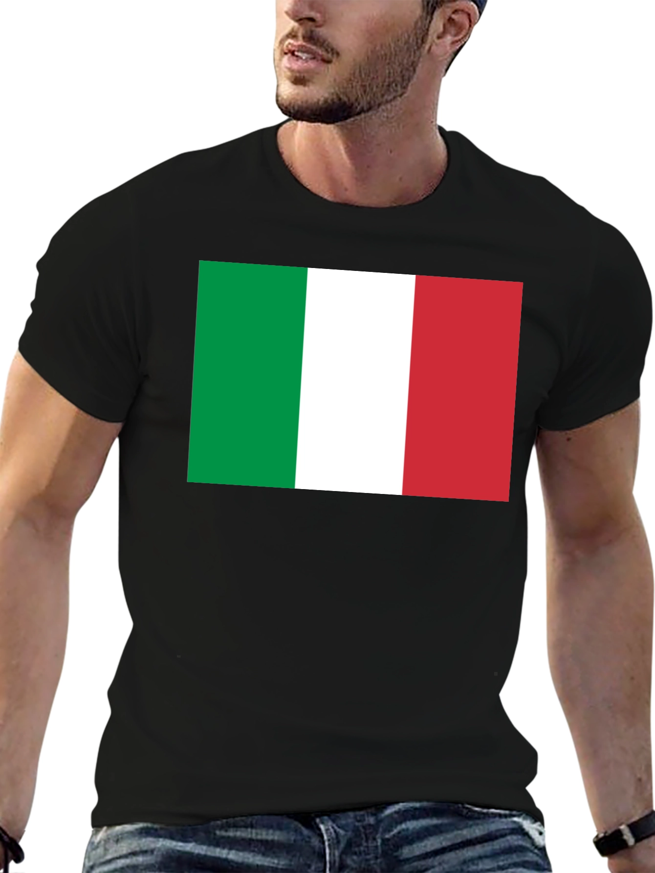 Italian Flag T-Shirt - Black Cotton Tee