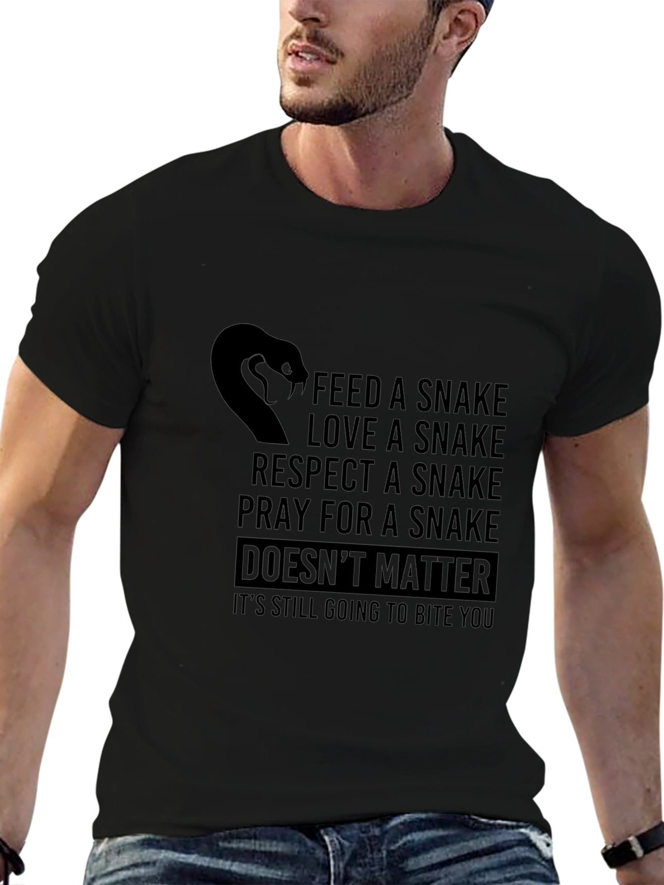 Funny Snake Bite Mens Black T-Shirt