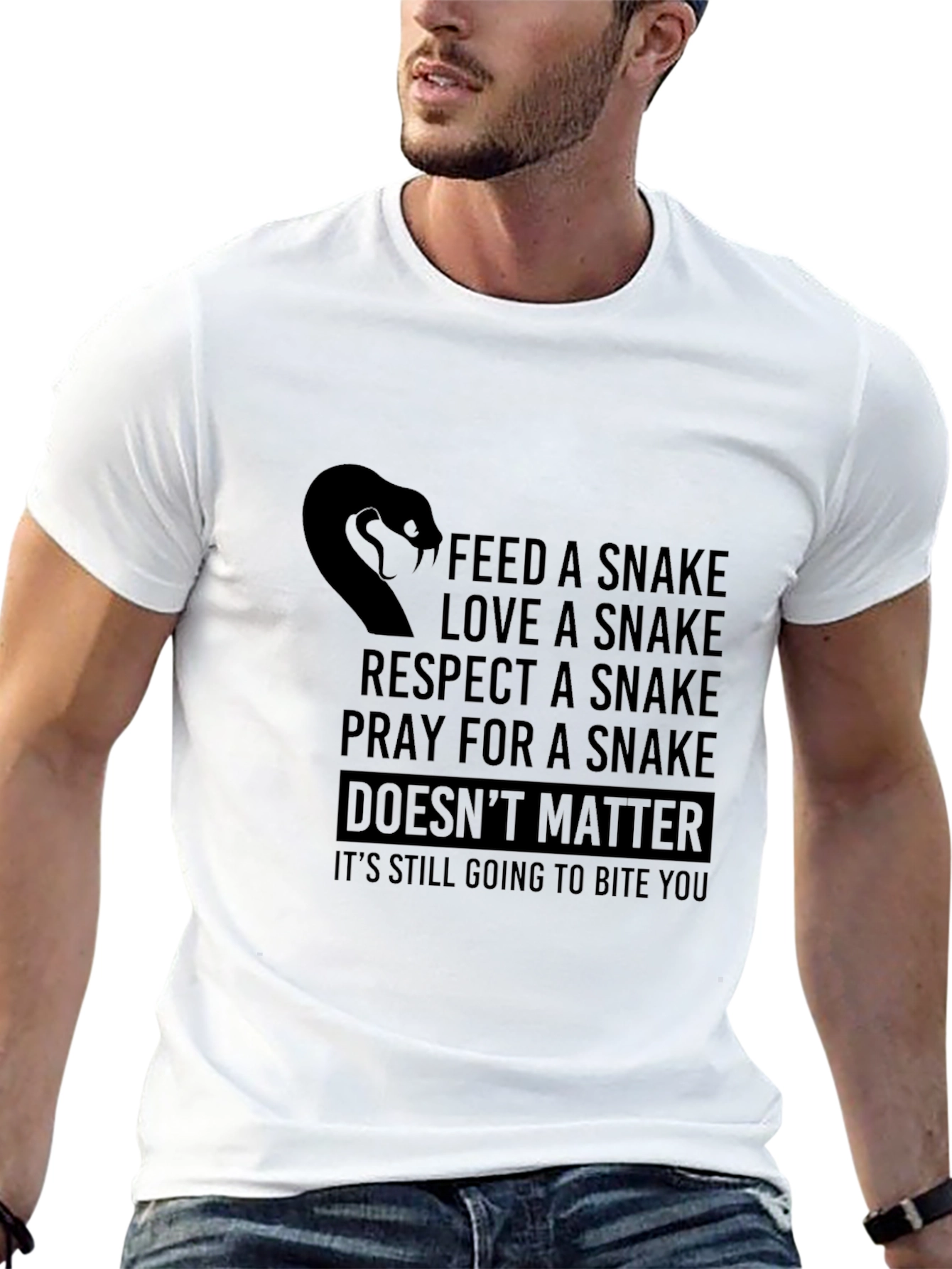 Funny Snake Bite Mens Black T-Shirt