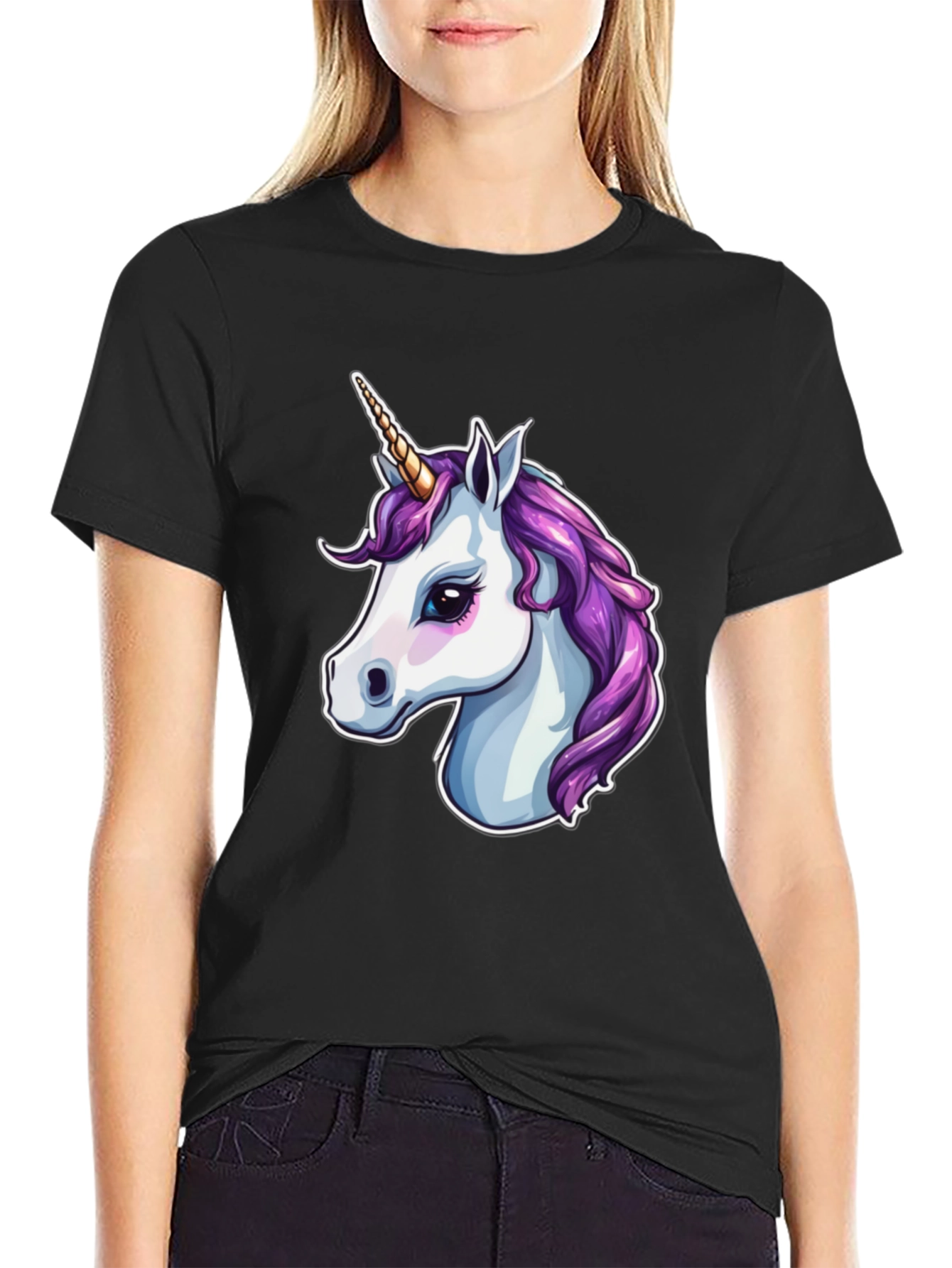 Unicorn Graphic Print Black T-Shirt