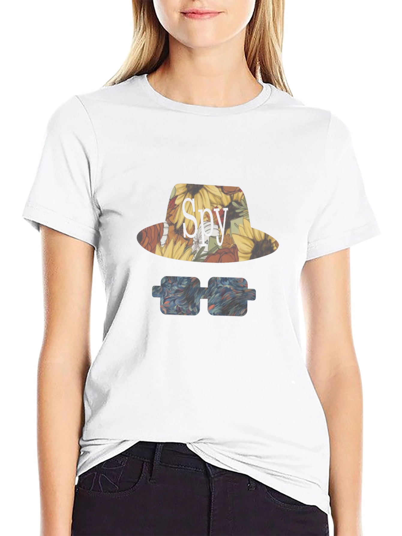 Spy Sunflower Hat & Glasses Graphic T-Shirt