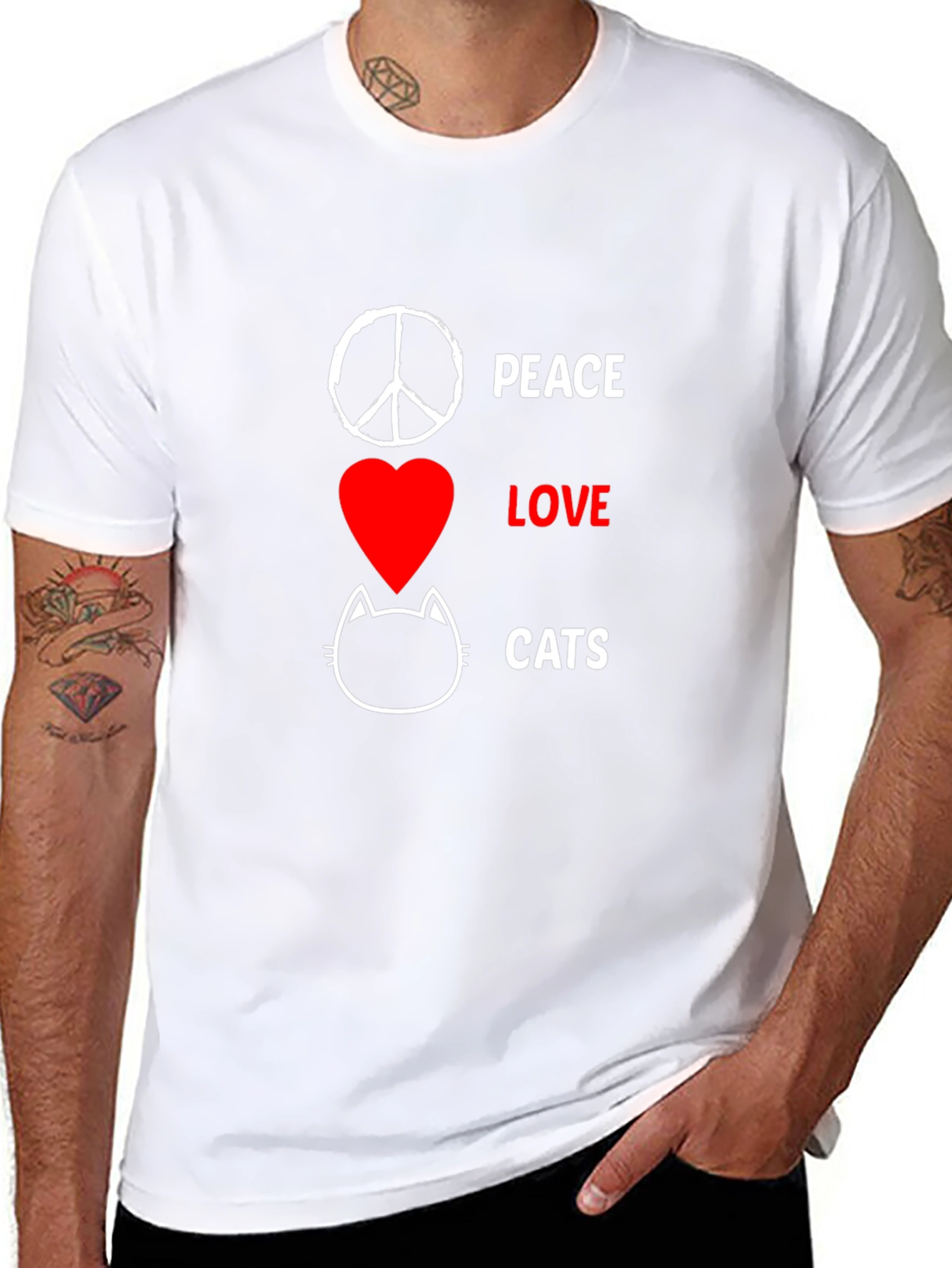 Peace Love Cats Black T-Shirt Graphic Tee