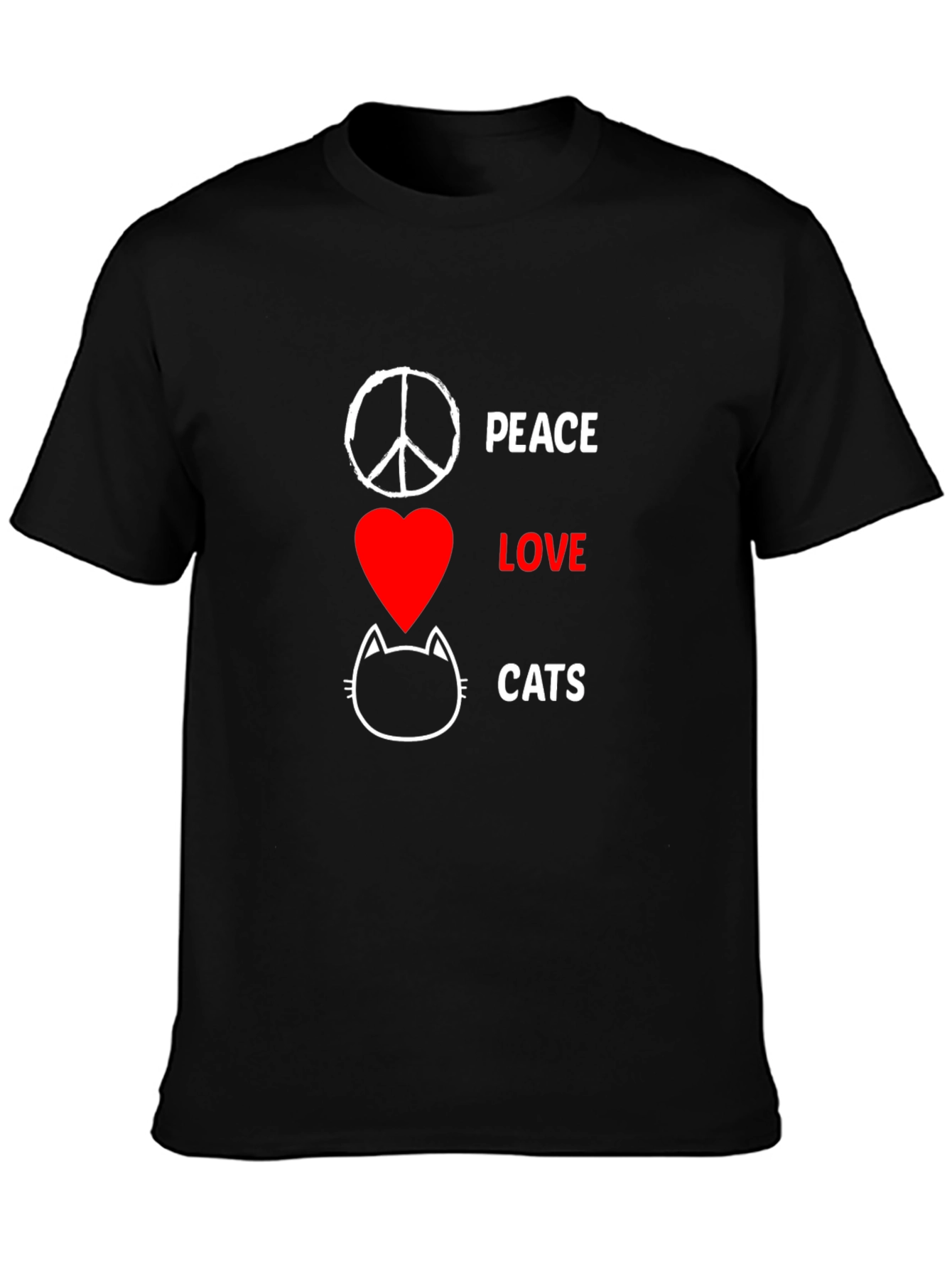 Peace Love Cats Black T-Shirt Graphic Tee