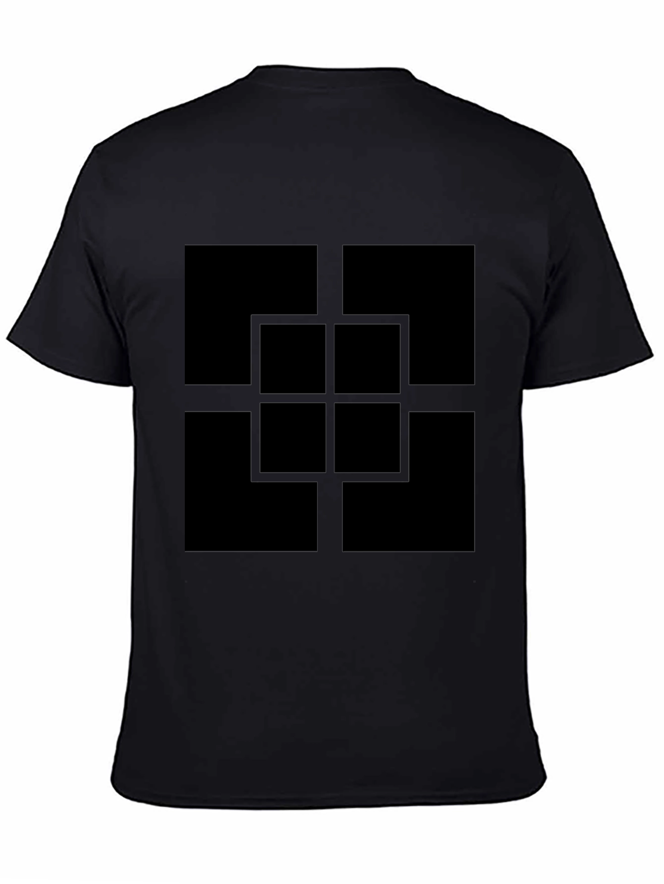 Geometric Square Pattern Black T-Shirt