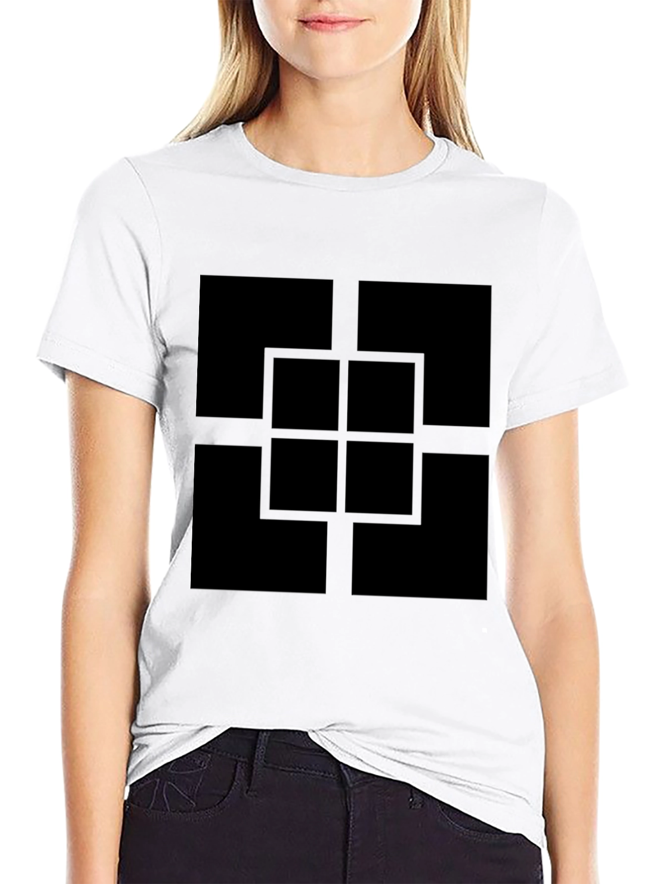 Geometric Square Pattern Black T-Shirt