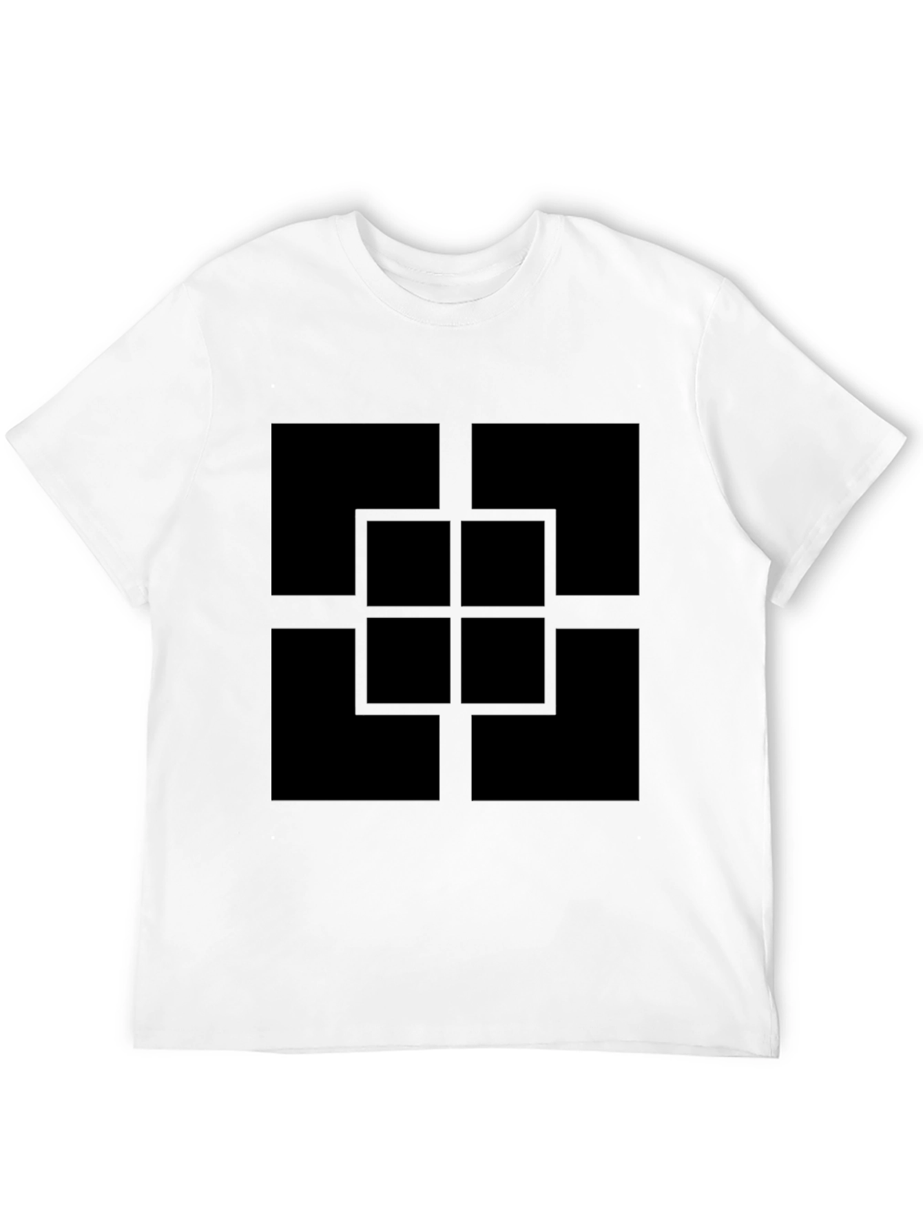 Geometric Square Pattern Black T-Shirt