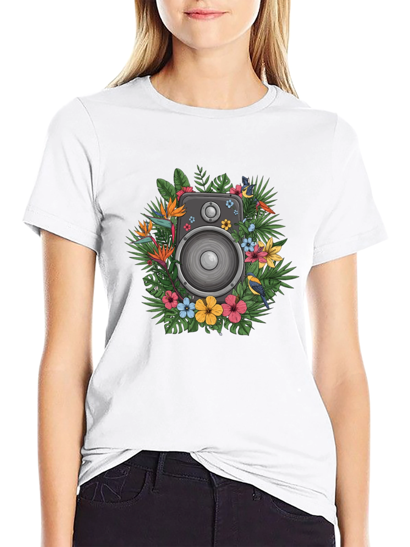 Floral Speaker Graphic Tee - Tropical Vibes