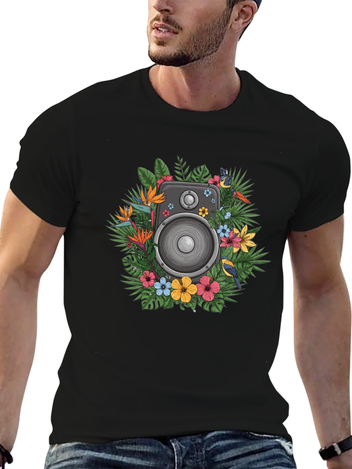 Floral Speaker Graphic Tee - Tropical Vibes