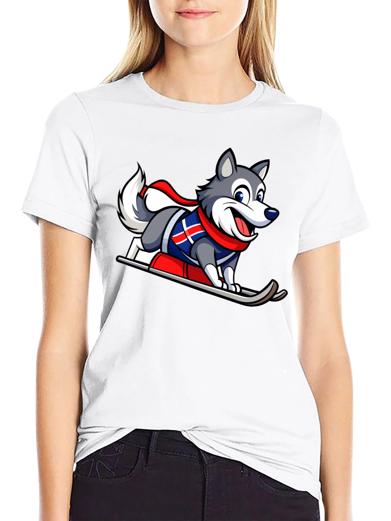 Cartoon Dog Skiing T-Shirt
