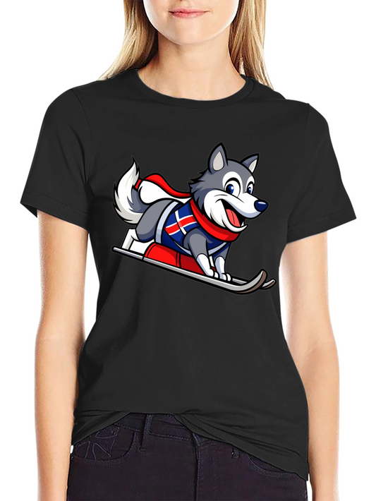Cartoon Dog Skiing T-Shirt