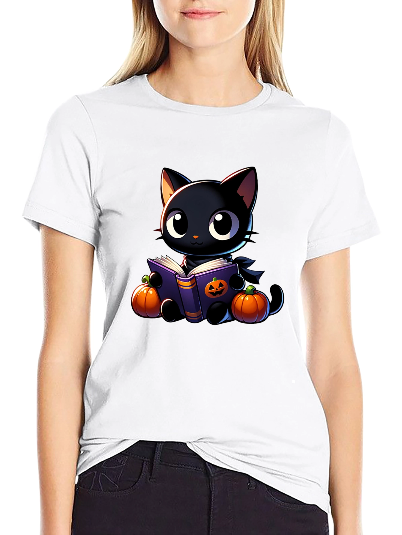 Halloween Black Cat Reading Book T-Shirt