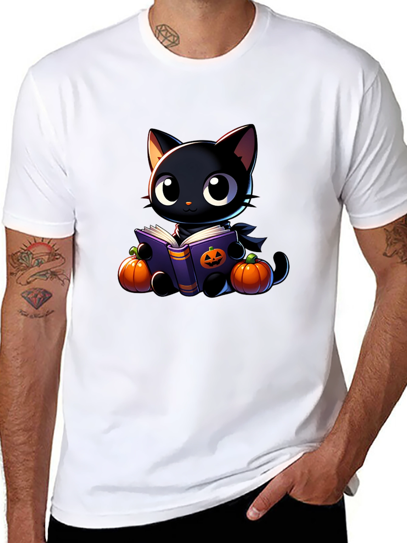 Halloween Black Cat Reading Book T-Shirt