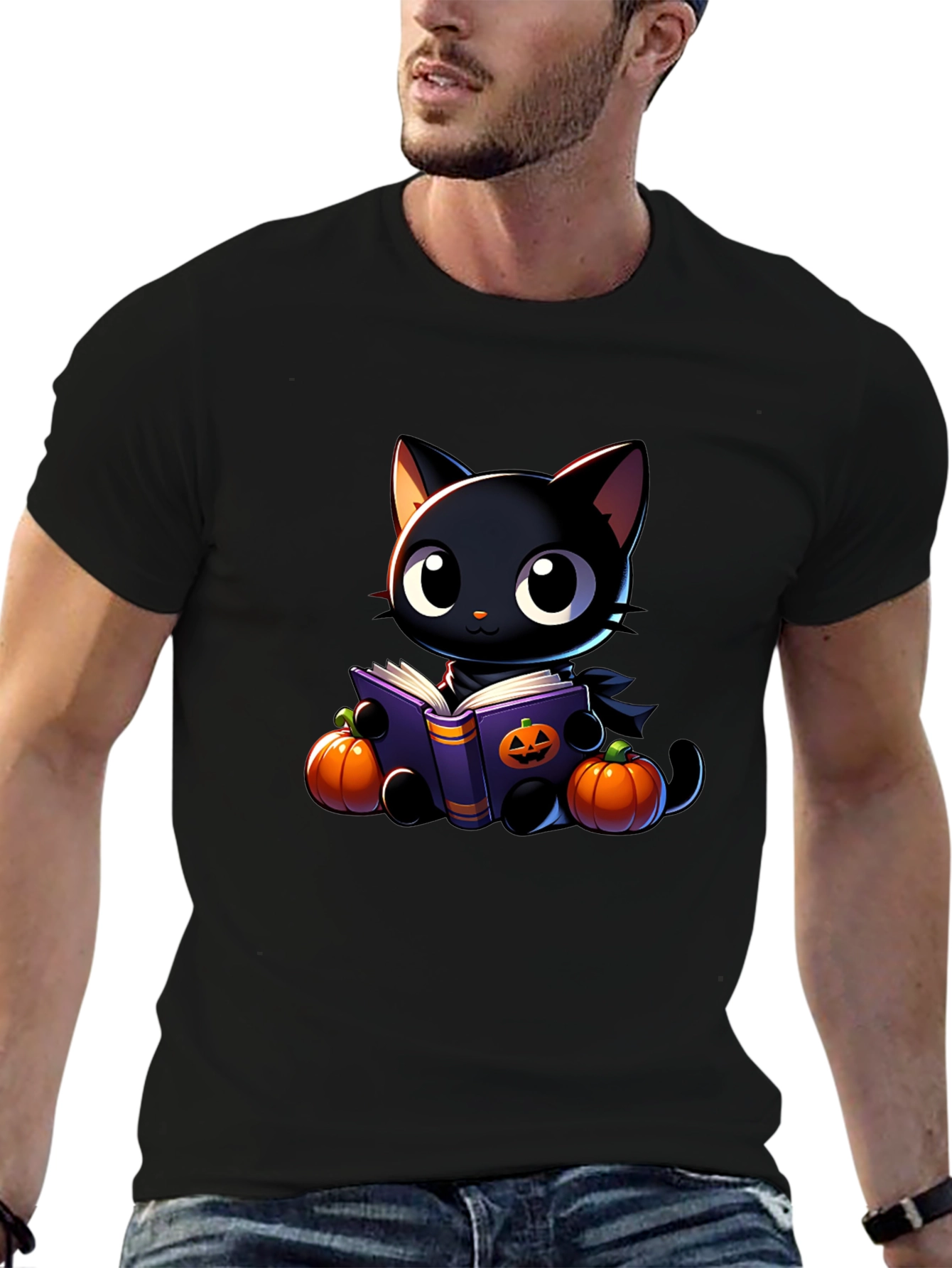 Halloween Black Cat Reading Book T-Shirt