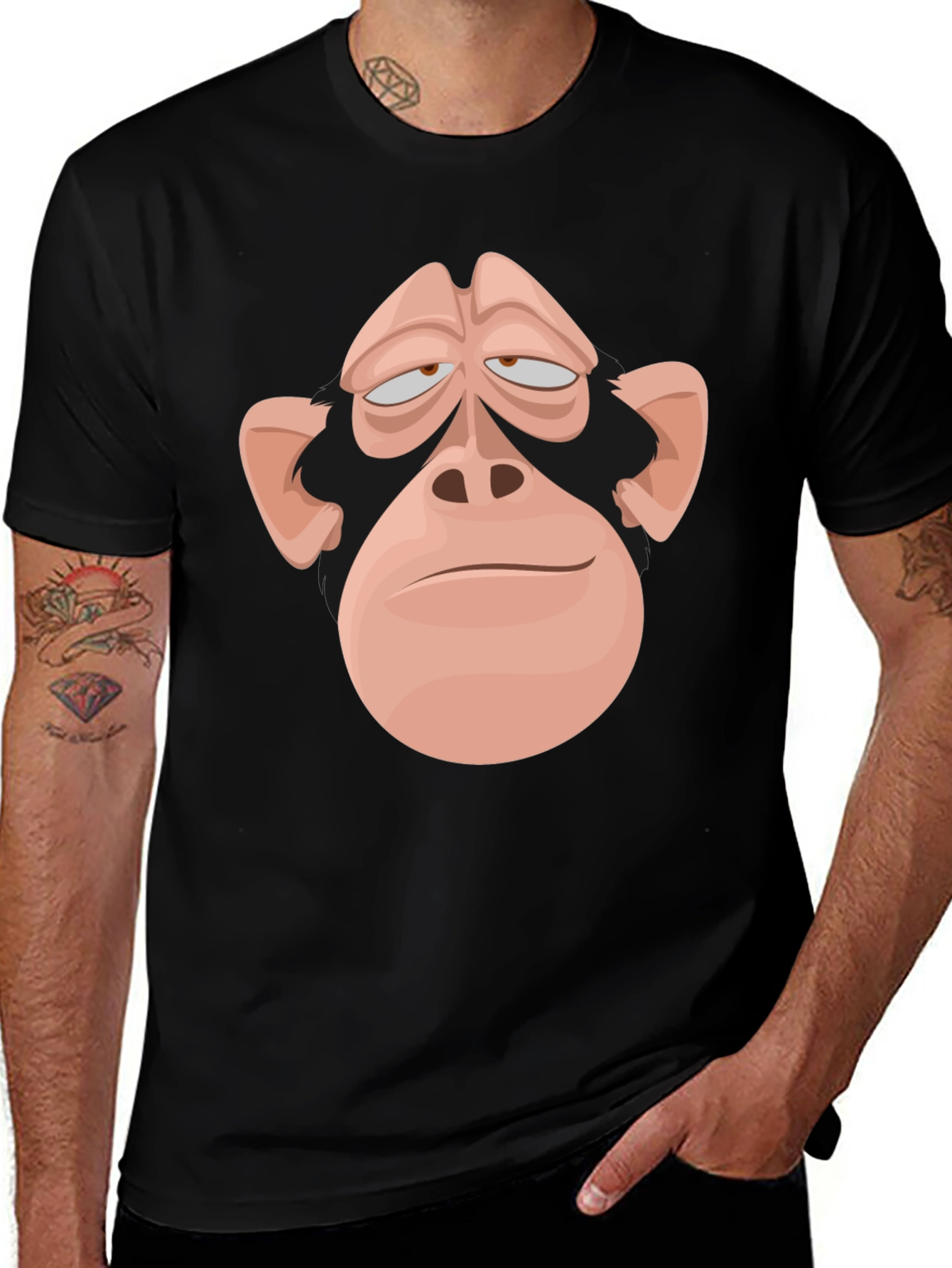 Funny Monkey Face Graphic Tee - Black Cotton T-Shirt