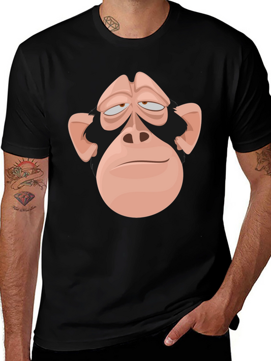 Funny Monkey Face Graphic Tee - Black Cotton T-Shirt