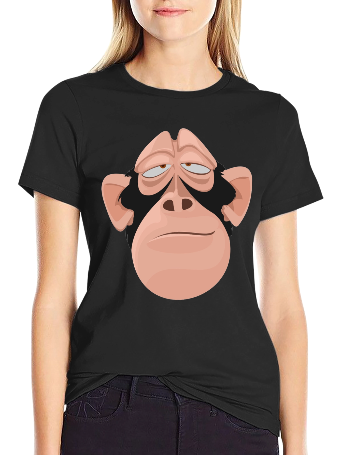 Funny Monkey Face Graphic Tee - Black Cotton T-Shirt