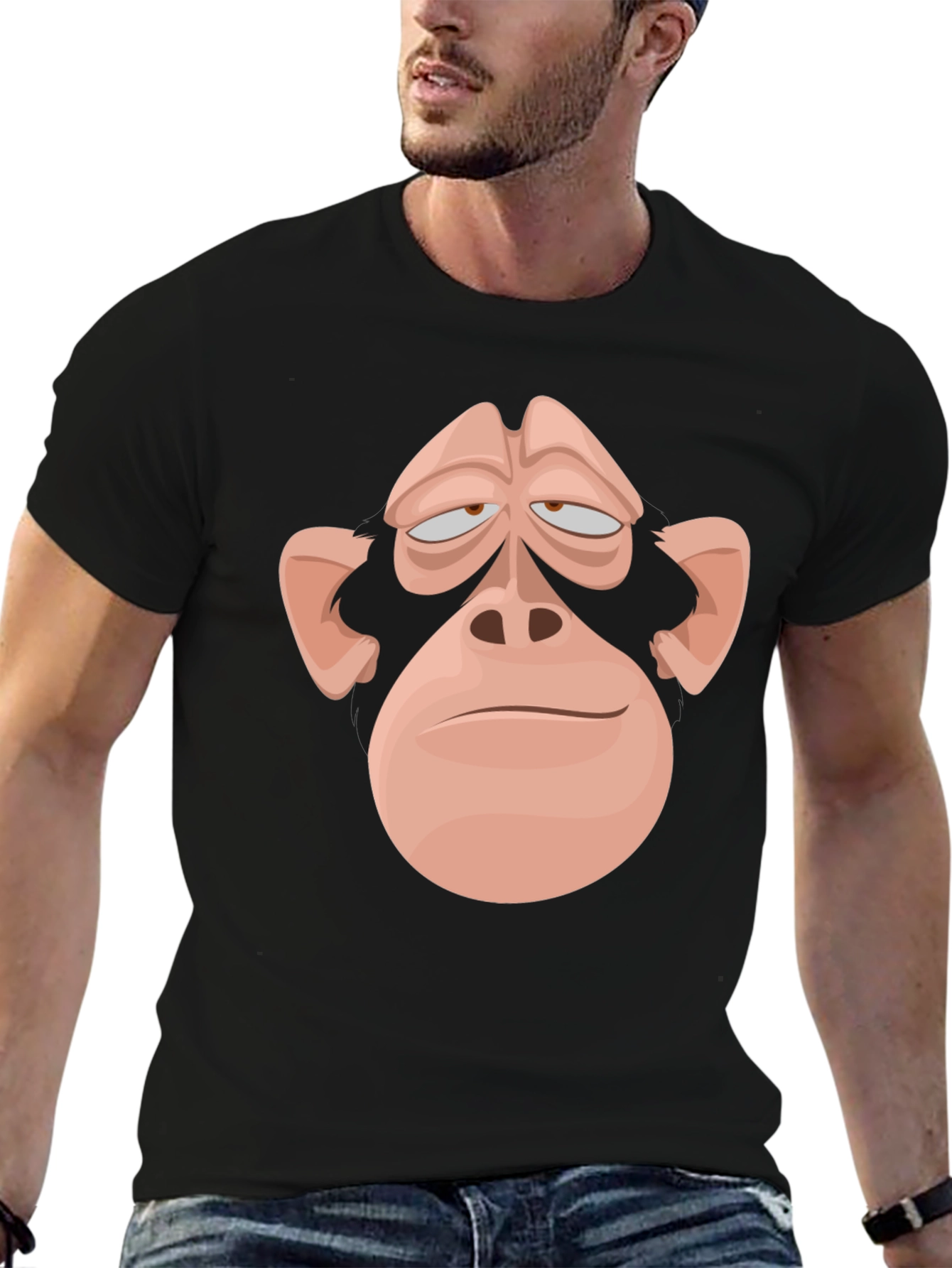 Funny Monkey Face Graphic Tee - Black Cotton T-Shirt