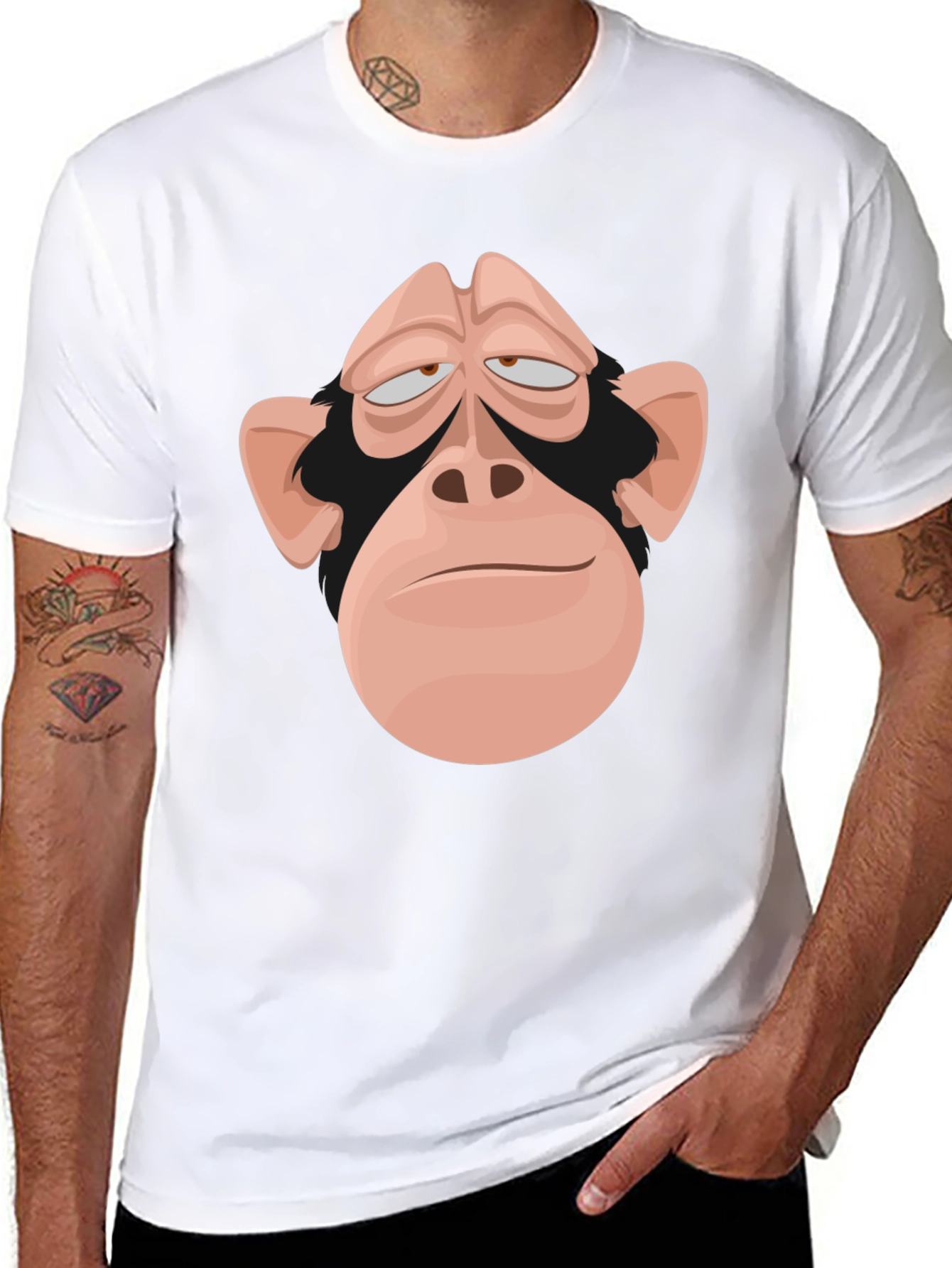 Funny Monkey Face Graphic Tee - Black Cotton T-Shirt