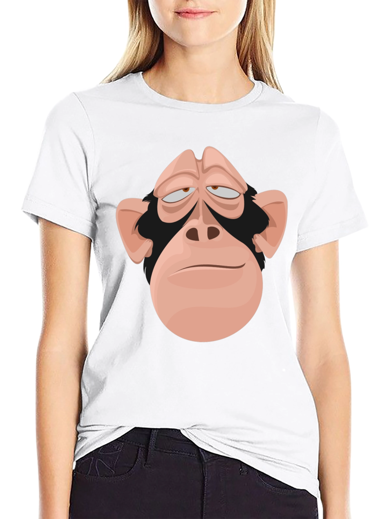 Funny Monkey Face Graphic Tee - Black Cotton T-Shirt