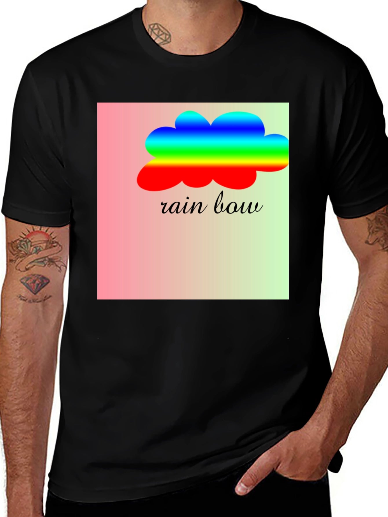 Rainbow Cloud Graphic Tee - Stylish Black T-Shirt