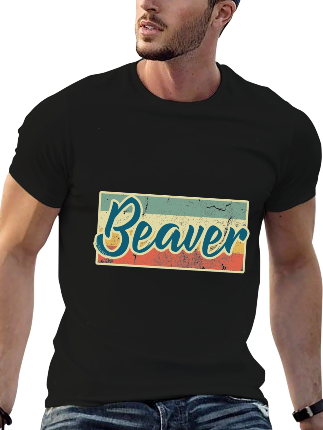 Retro Beaver Graphic T-Shirt - Unisex Black Tee