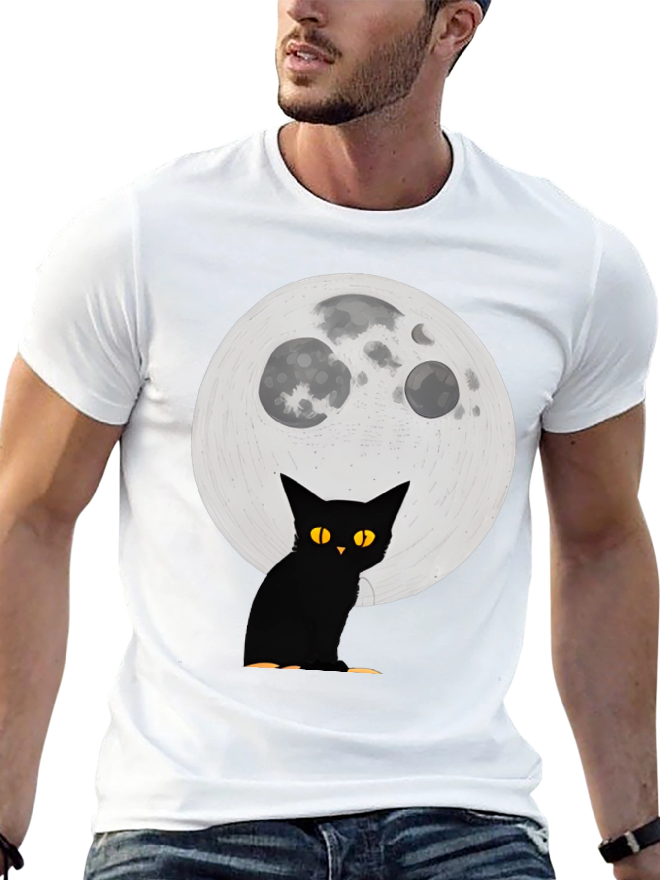 Black Cat Moon Graphic T-Shirt - Halloween Spooky Vibes