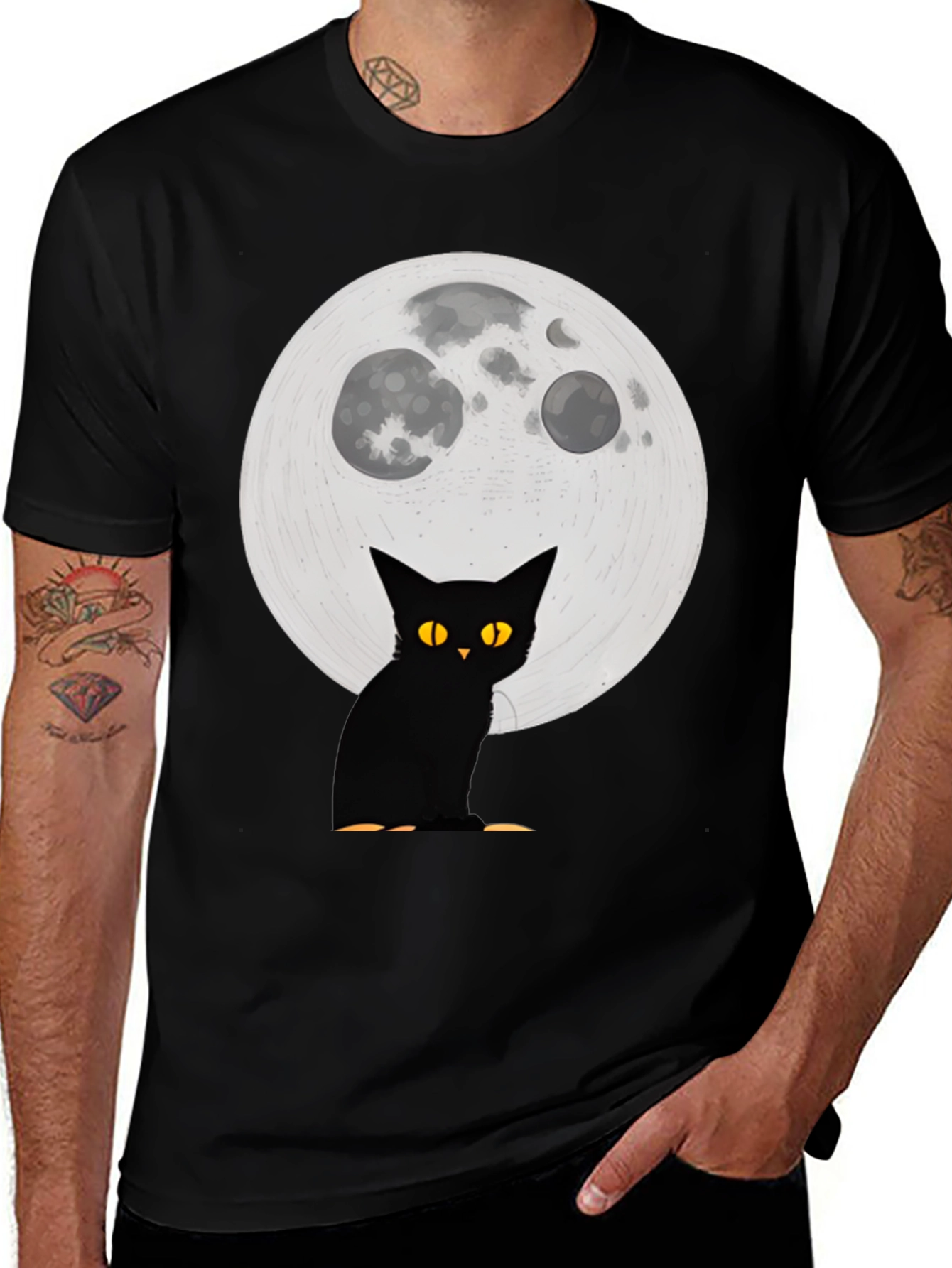 Black Cat Moon Graphic T-Shirt - Halloween Spooky Vibes