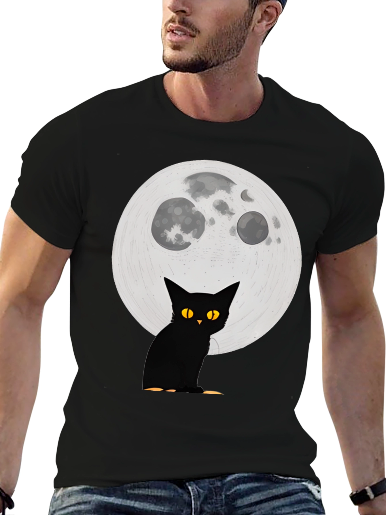 Black Cat Moon Graphic T-Shirt - Halloween Spooky Vibes