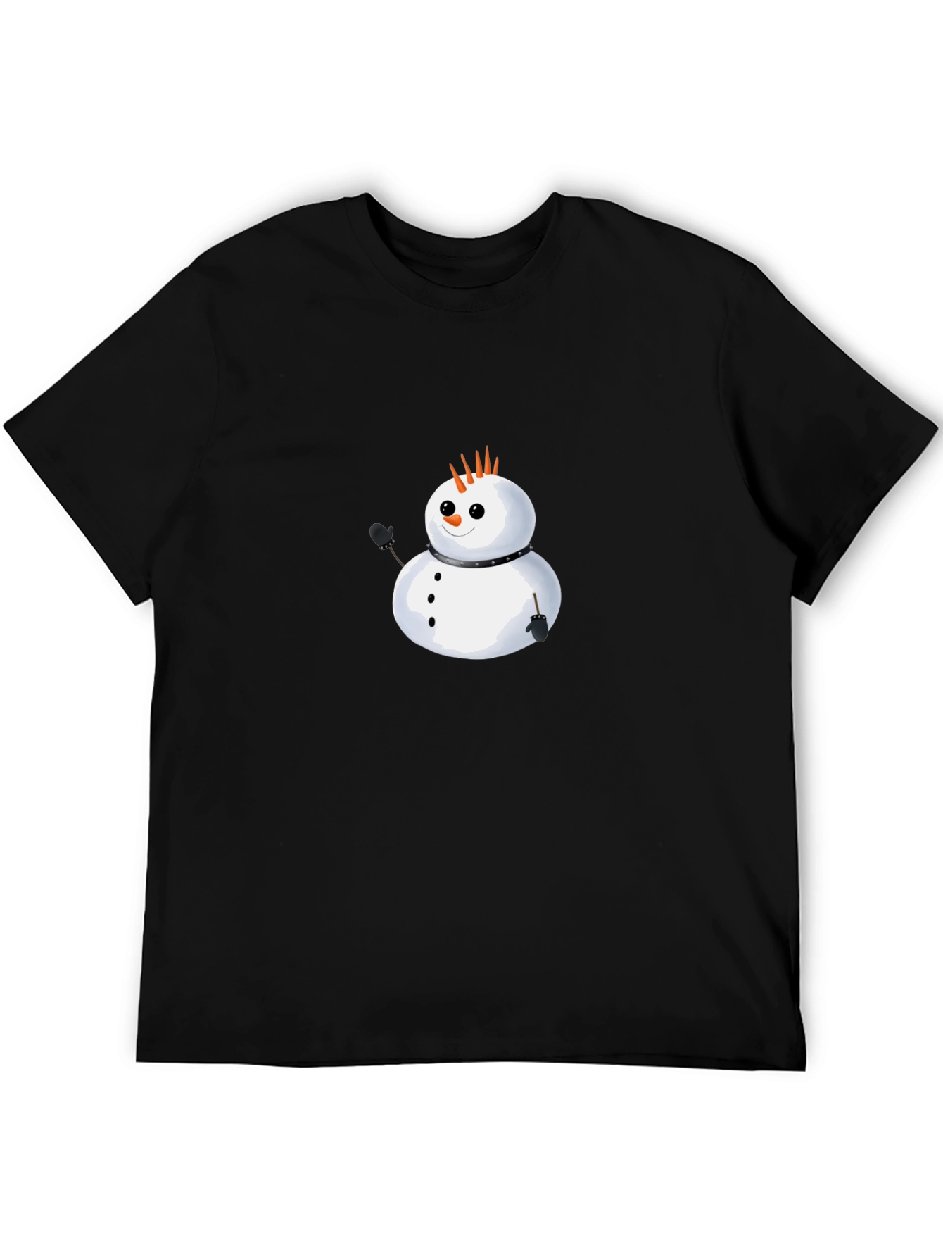 Punk Snowman Graphic Tee - Black Cotton T-Shirt