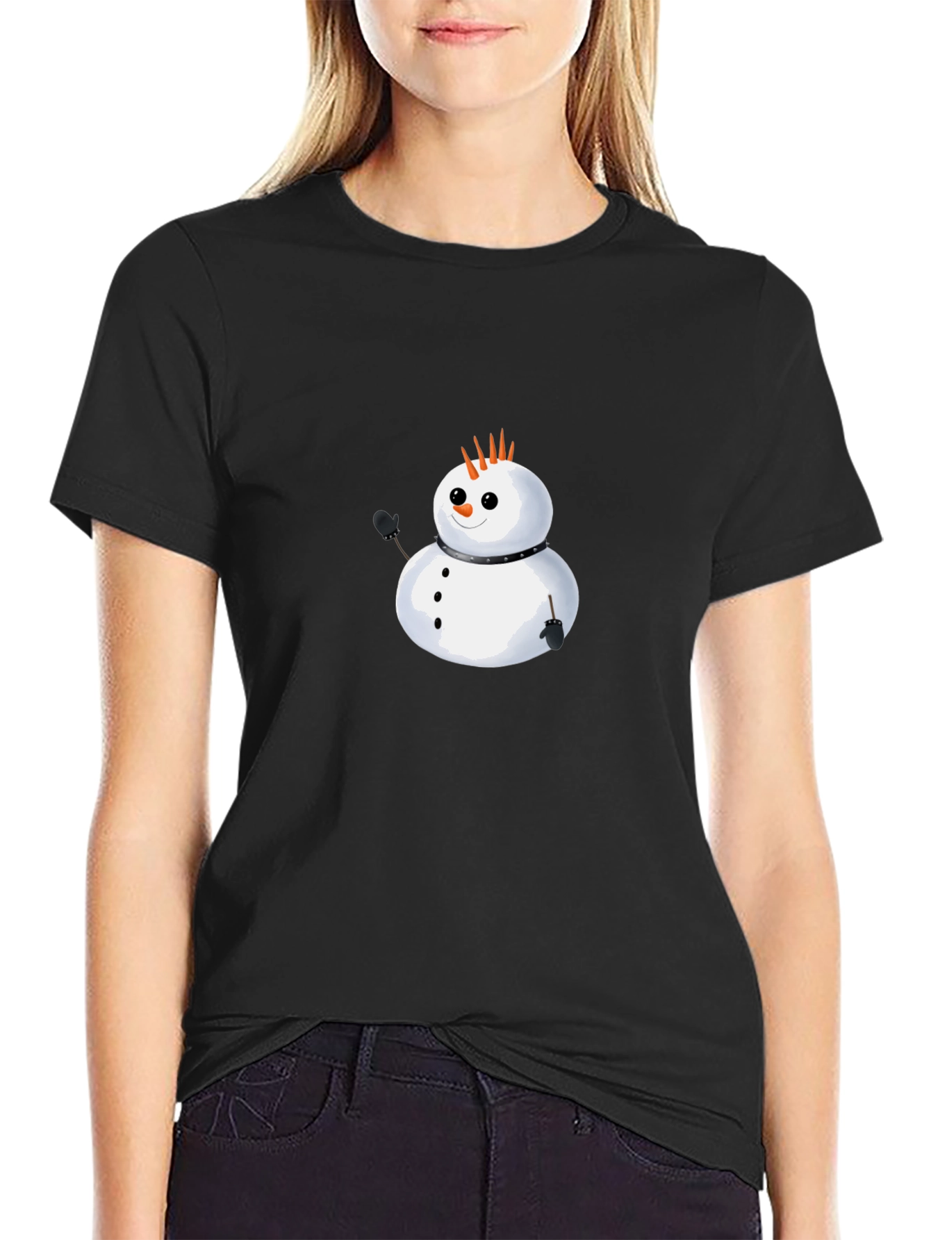 Punk Snowman Graphic Tee - Black Cotton T-Shirt