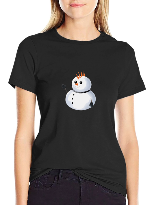 Punk Snowman Graphic Tee - Black Cotton T-Shirt